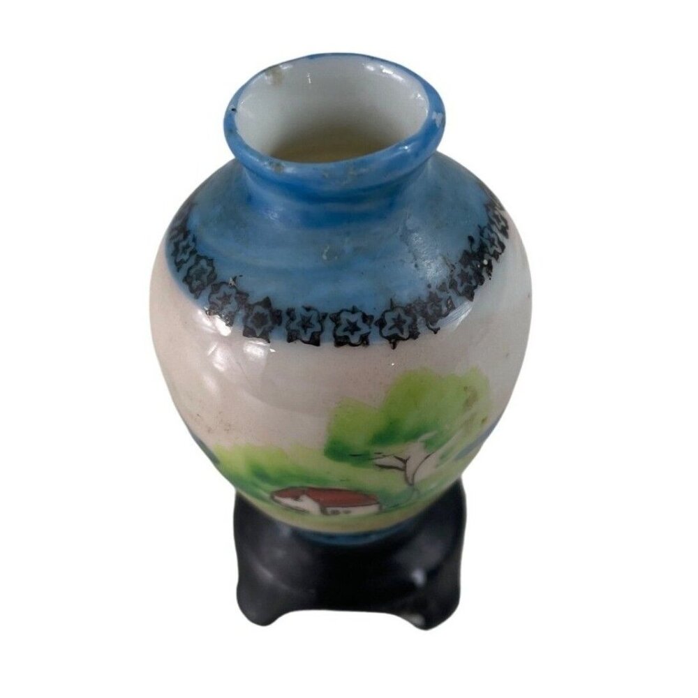 Vintage Occupied Japan Miniature Footed Porcelain Bud Vase Urn Country Scene - Picture 11 of 11